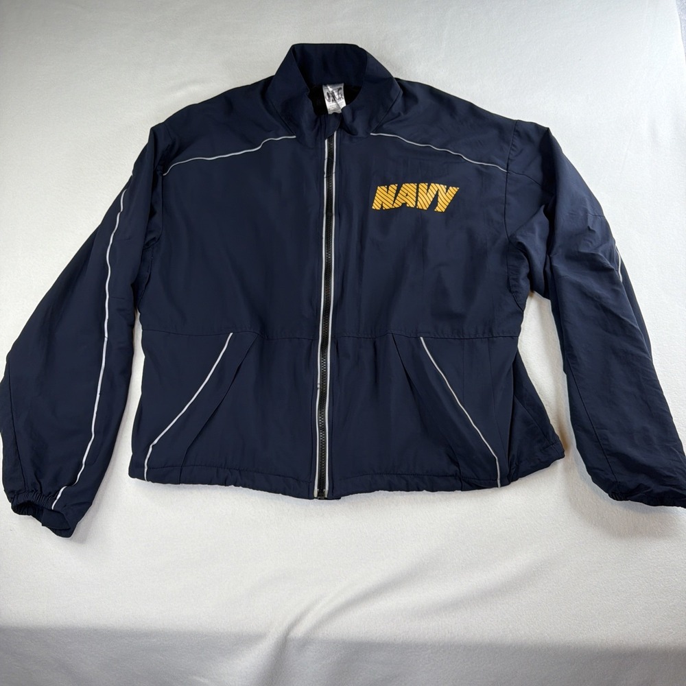 US Navy Jacket Mens M Short Blue Nylon Reflective Military PT Made USA